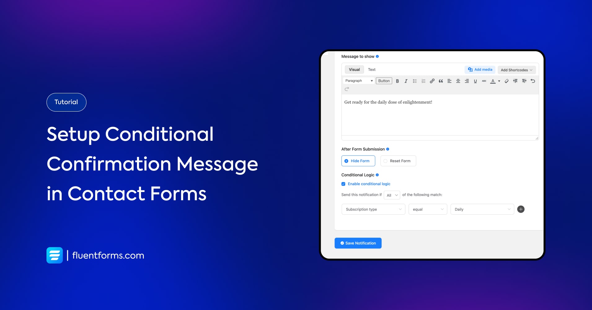 How to setup conditional confirmation message in Wordpress contact forms