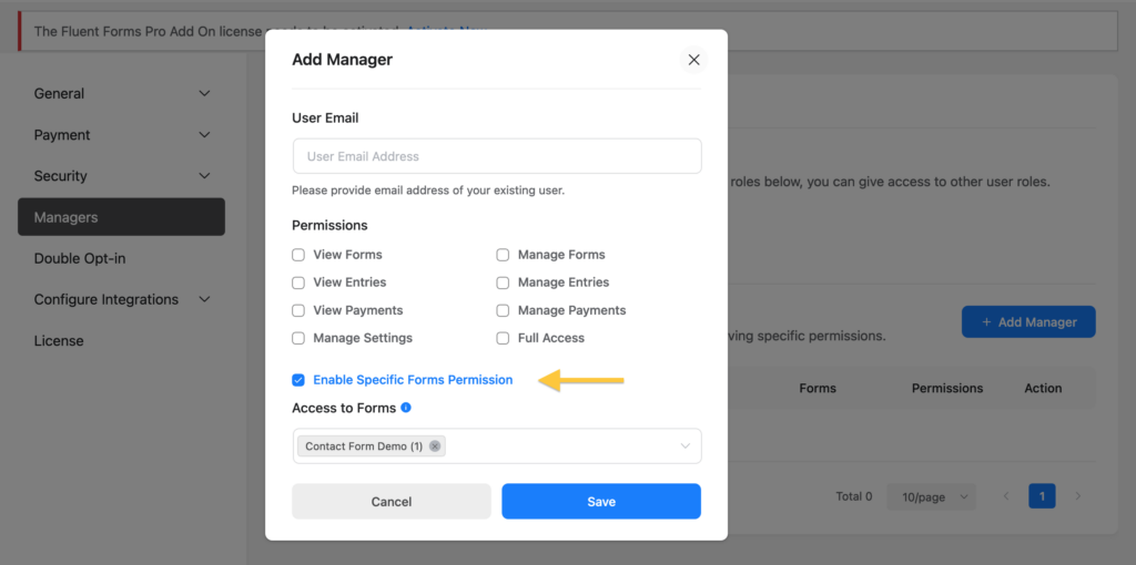 Form specific permission manager - Fluent Forms fastest forms builder for WordPress