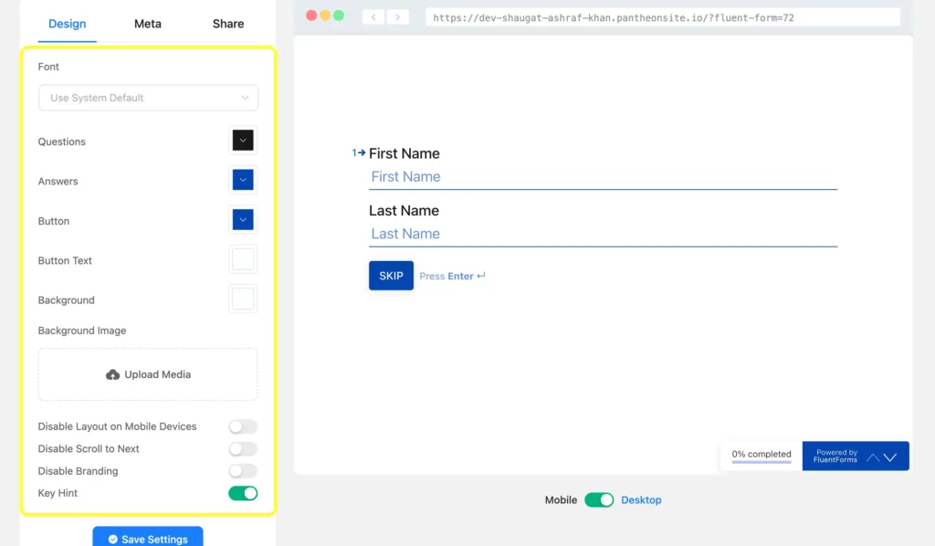 Customizing the design in Fluent Forms