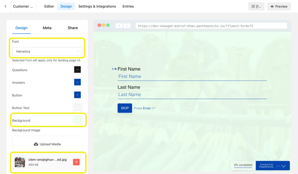 Customizing the design in Fluent Forms