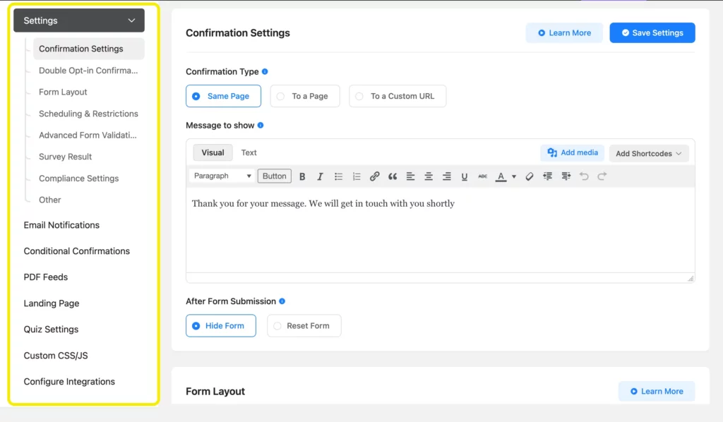 Configuring settings and integrations in Fluent Forms