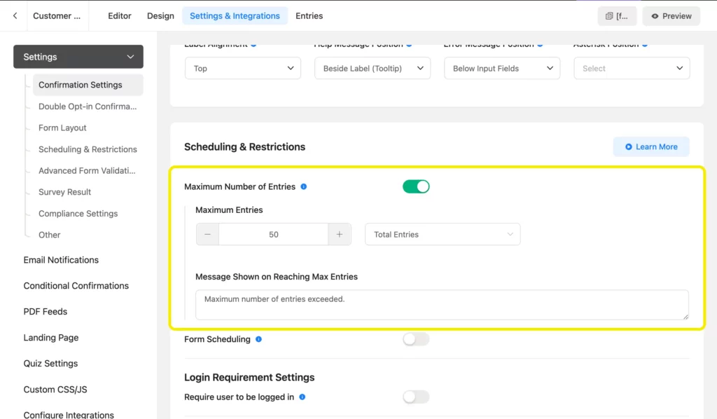 Restricting form entries in Fluent Forms