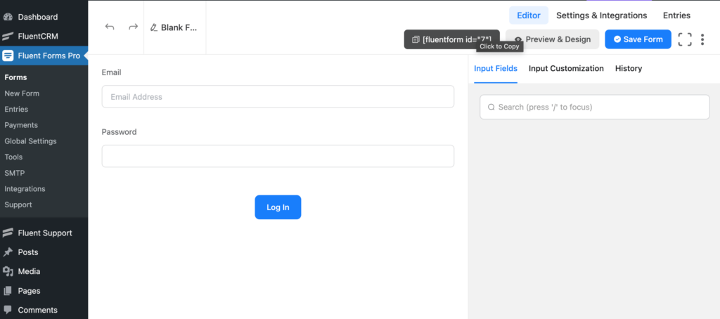 Form fields for a login form