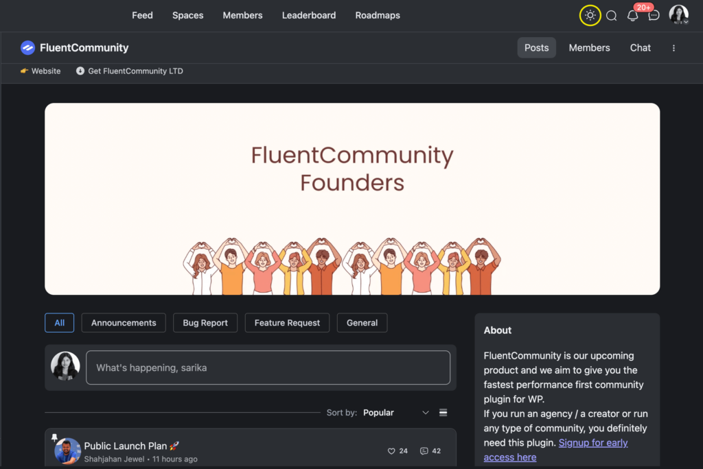 FluentCommunity dark mode