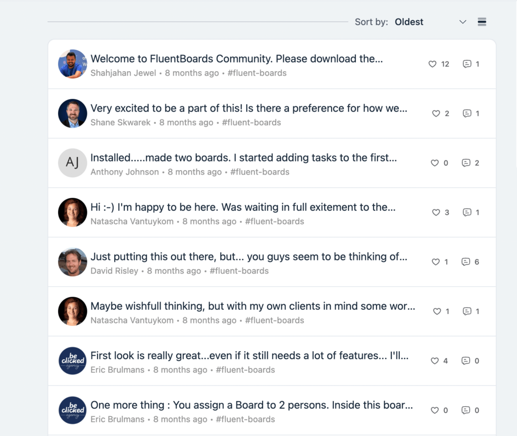 FluentCommunity feed list view