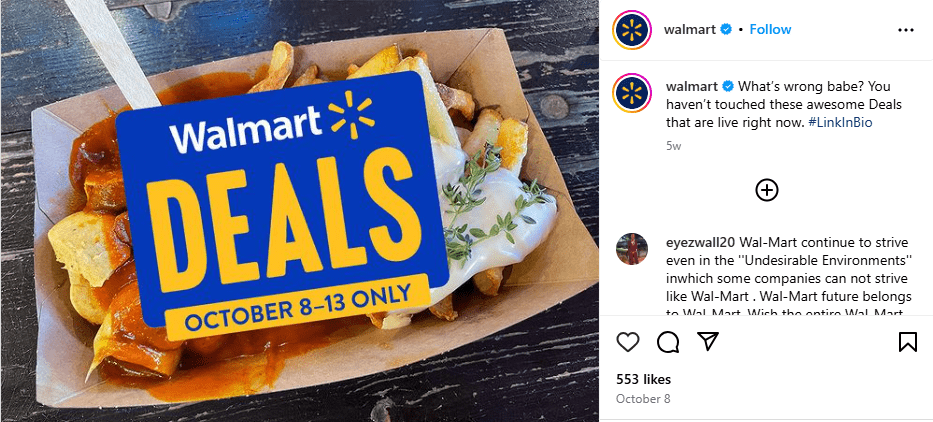 Holiday season sales deal walmart instagram post.