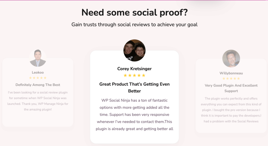 WP Social Ninja - Testimonial Slider demonstration