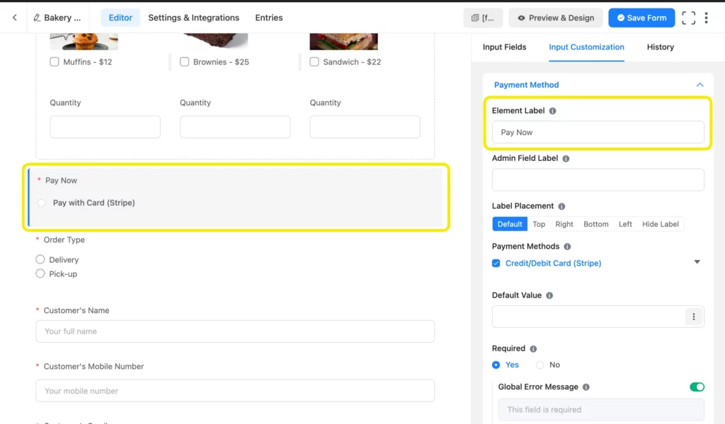 Customizing the Payment Method field