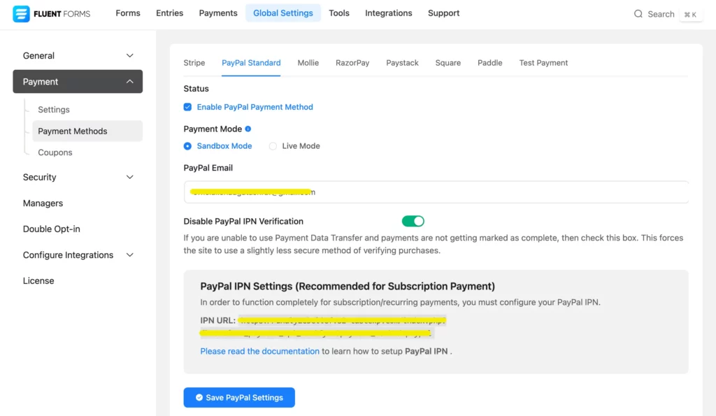 Adding PayPal with Fluent Forms