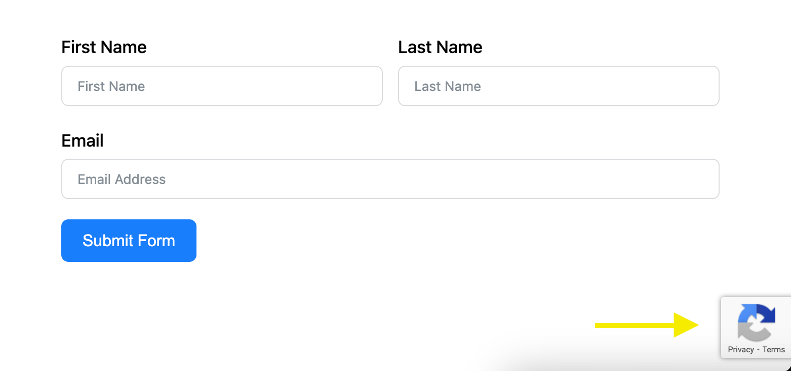 Google reCAPTCHA badge in form