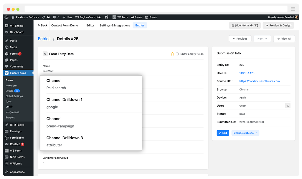 fluent forms contact details