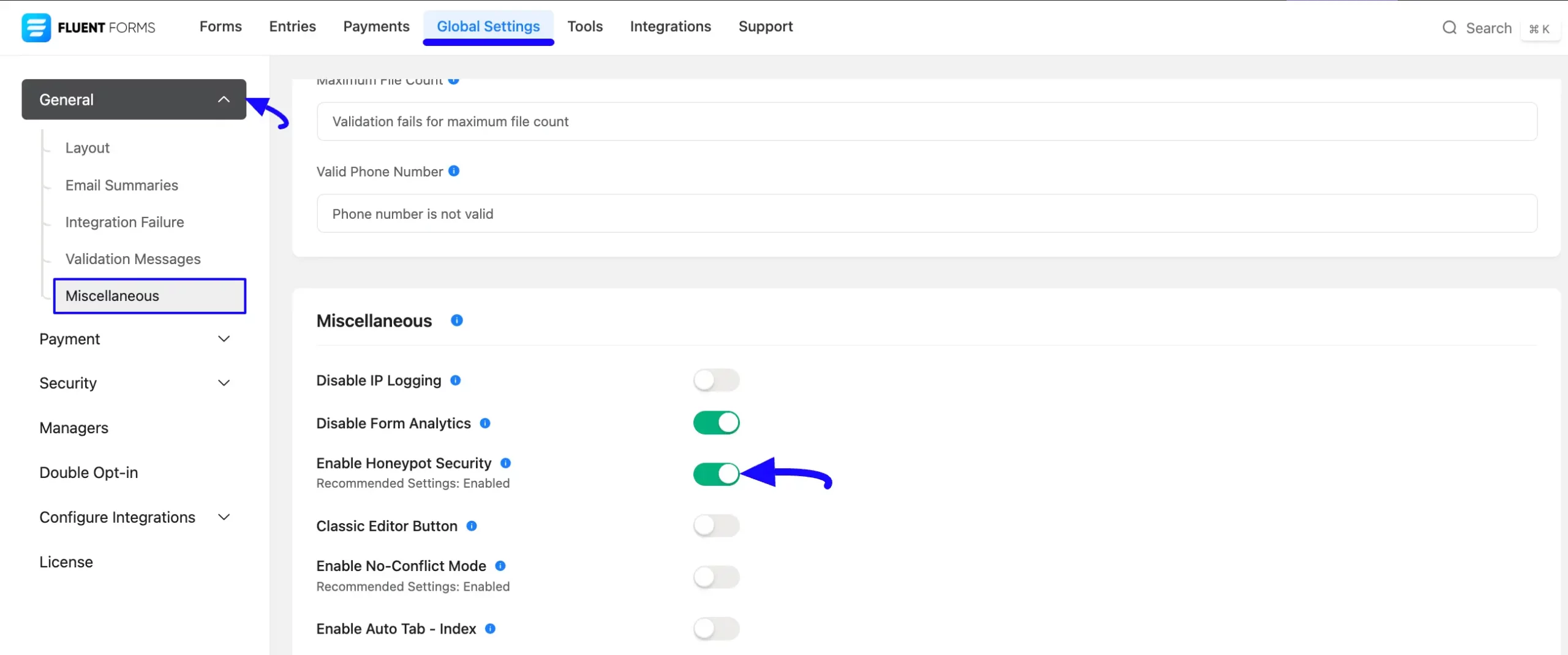 1. Enable Honeypot from General tab of global Settings scaled 46128