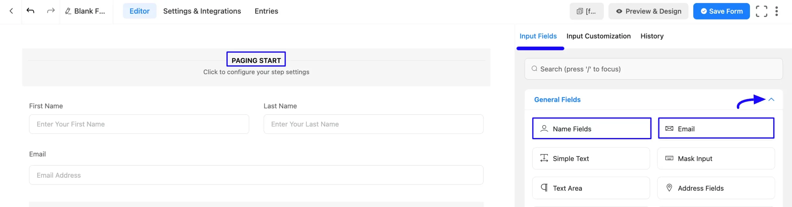 3. Adding Input Fields under Paging Start scaled 45139