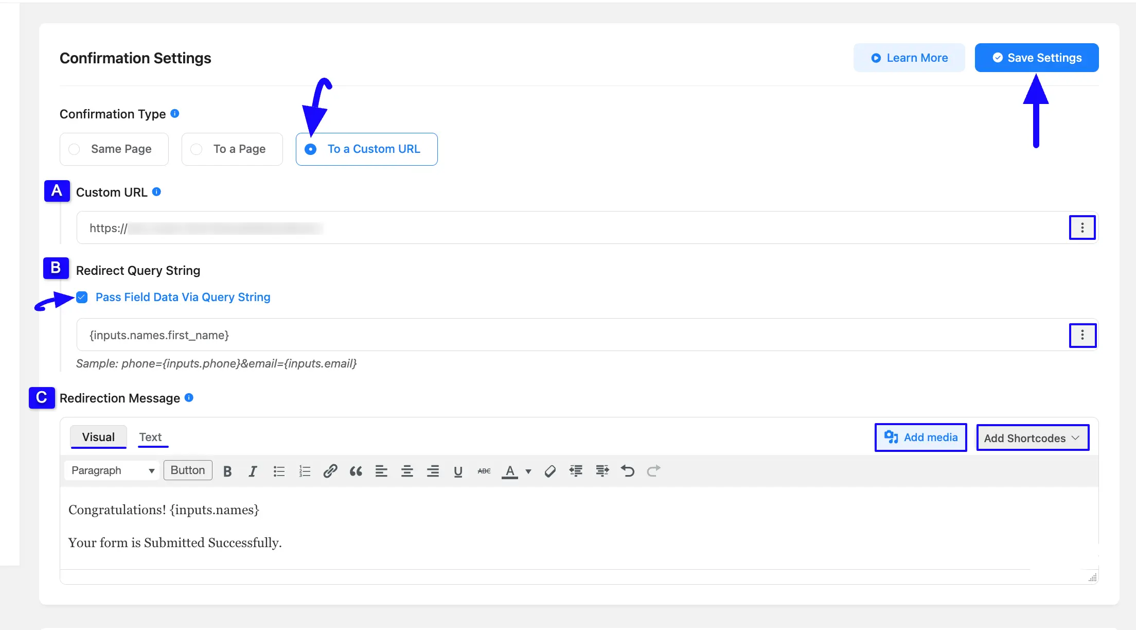 5. To a Custom URL confirmation Type 46165