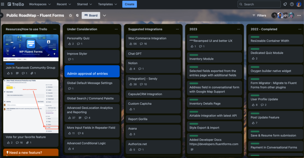 Fluent Forms' public roadmap