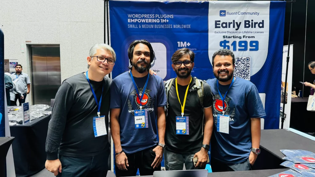 WP Manage Ninja founder Shahjahan Jewel (right) with others at WordCamp Malaysia