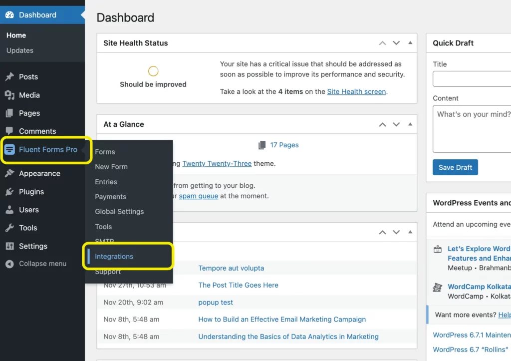 Navigating Fluent Forms Pro > Integrations