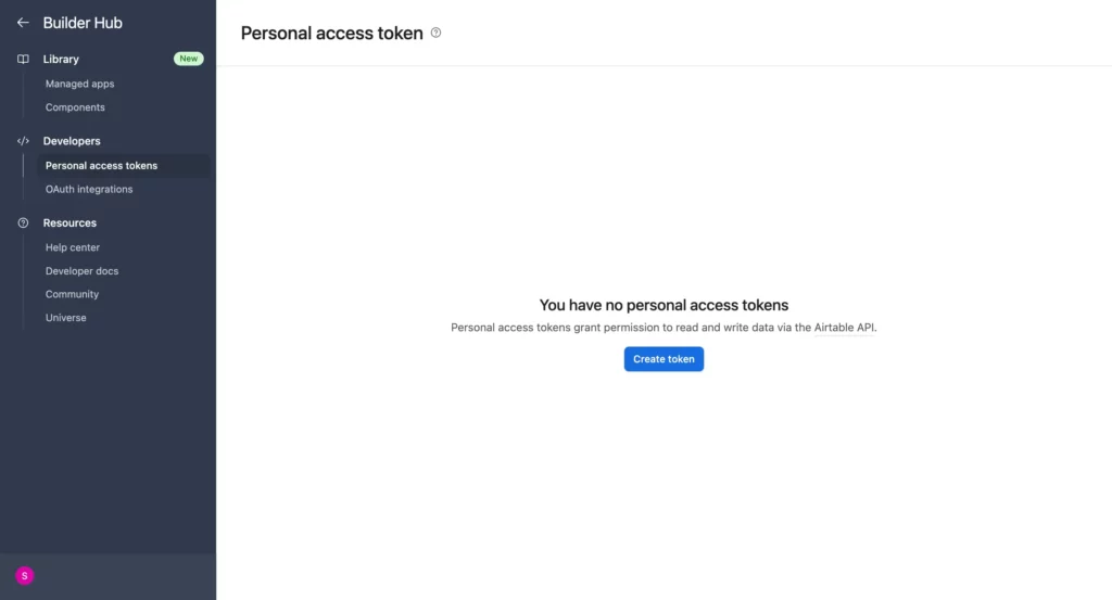 Creating an access token in Airtable 