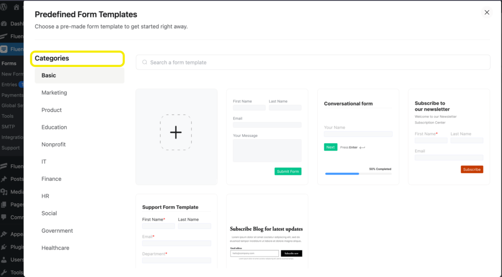 Prebuilt form templates- Fluent Forms