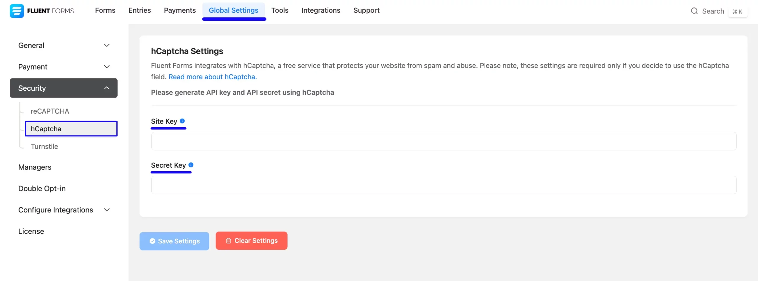 1. hCAPTCHA Settings page scaled 47298