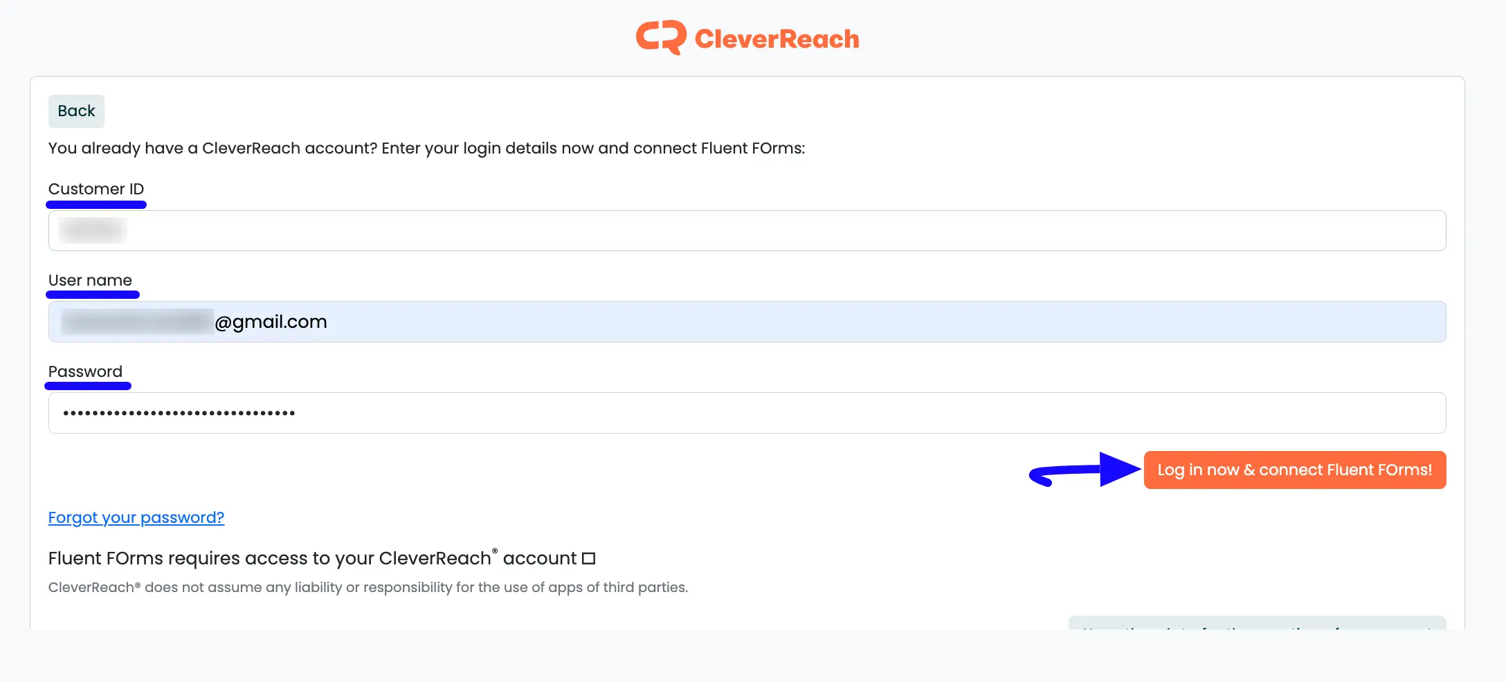 10. Login now and connect Fluent Form button 46463