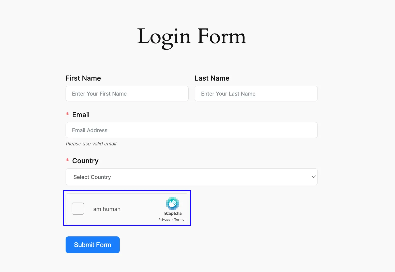 14. Preview of hCAPTCHA field in a form 47298