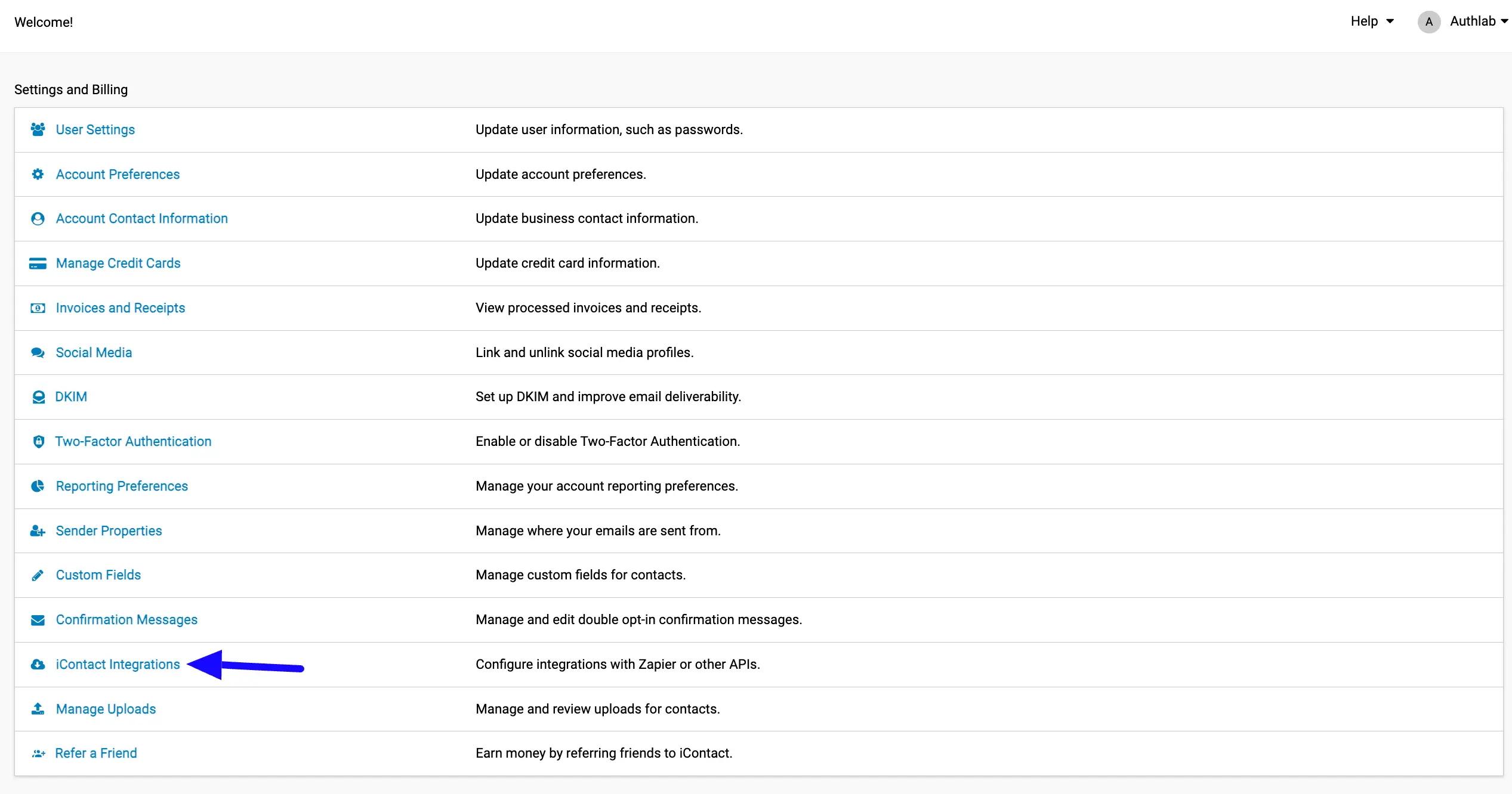 4. iContact Integrations option 46521