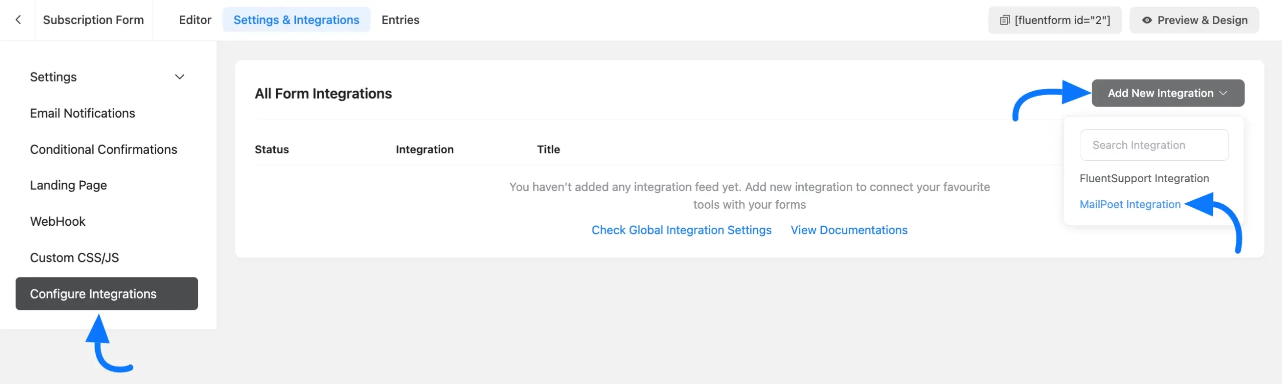 5. Configure Integrations Add new integration MailPoet scaled 46727
