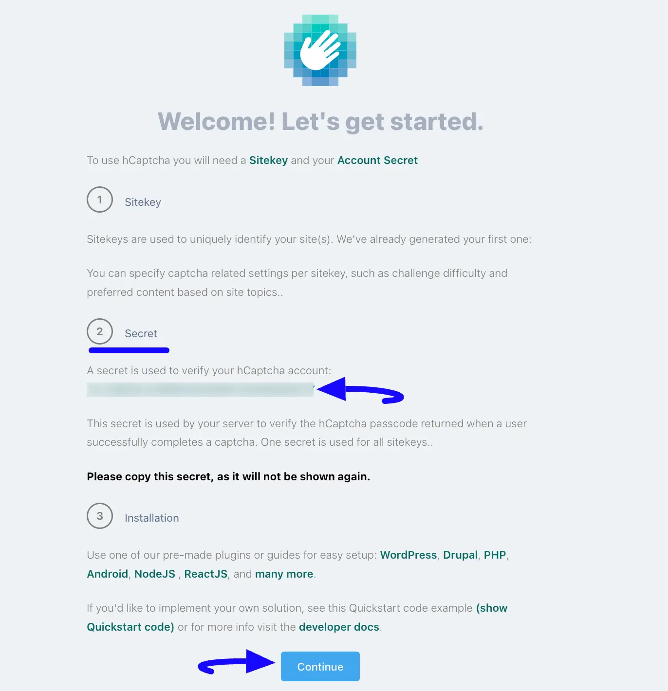 5. Copy Secret Key Continue button 47298