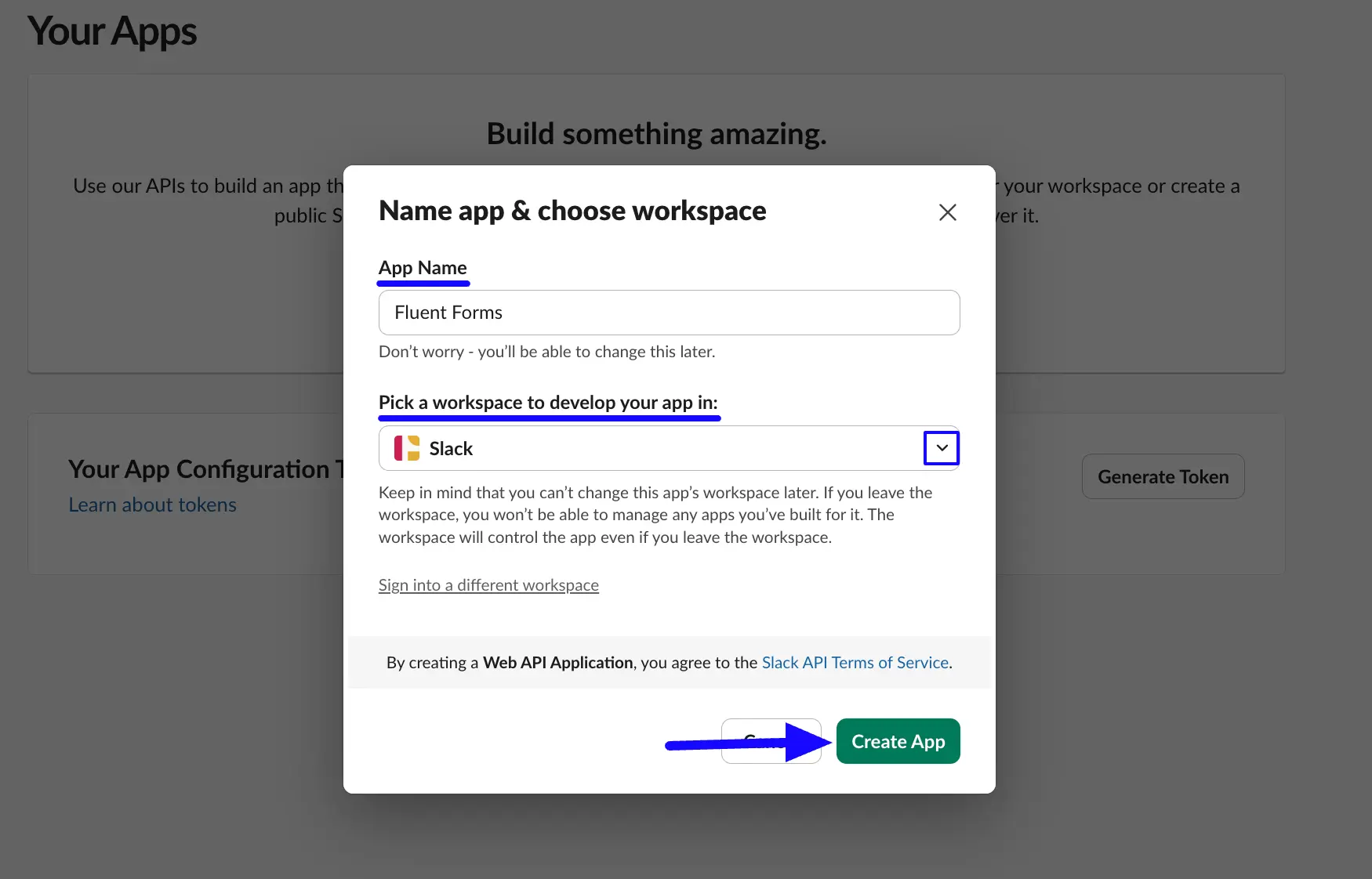 6. App Name Create app button 47041