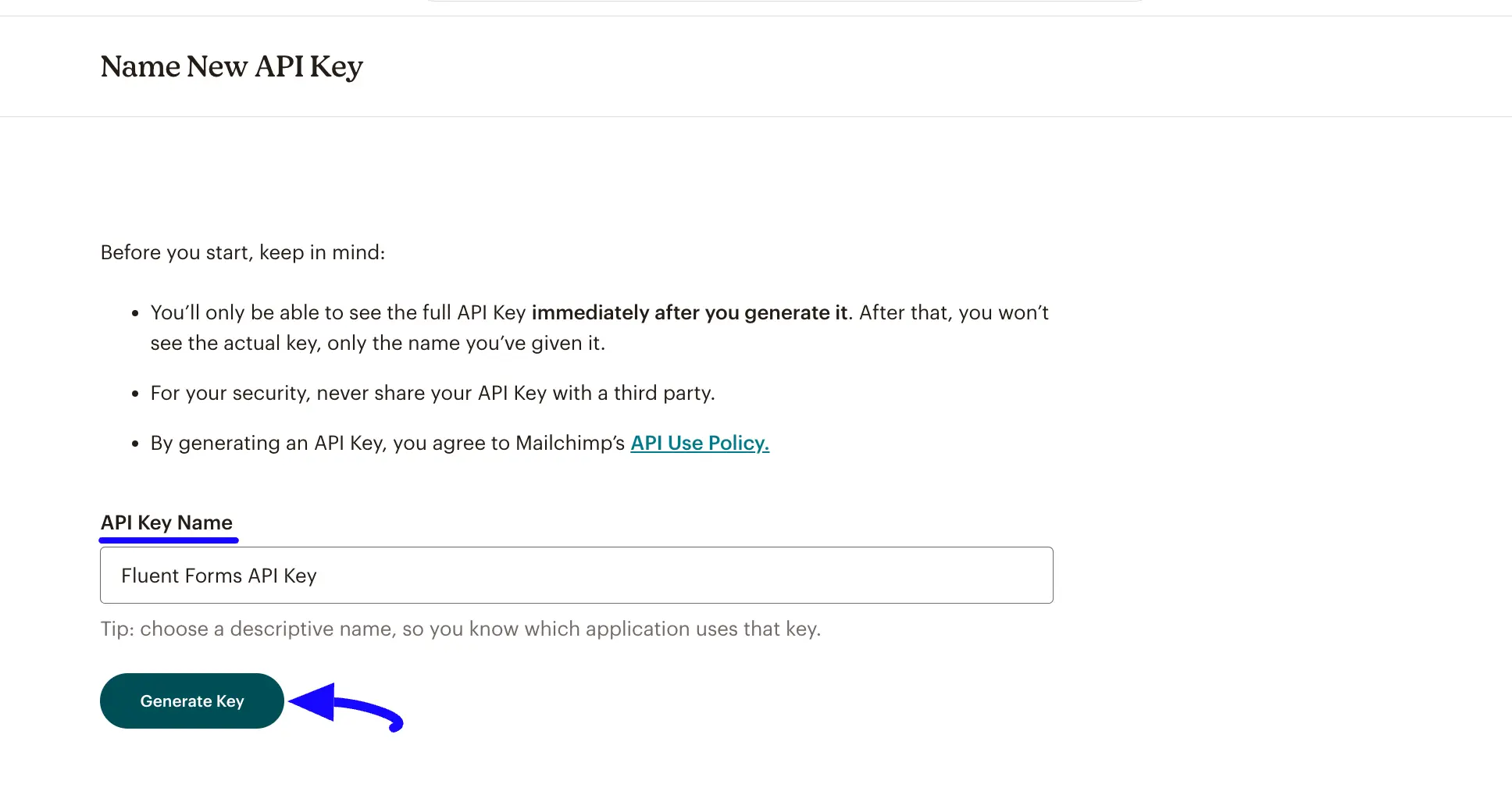6. Generate API Key 46625