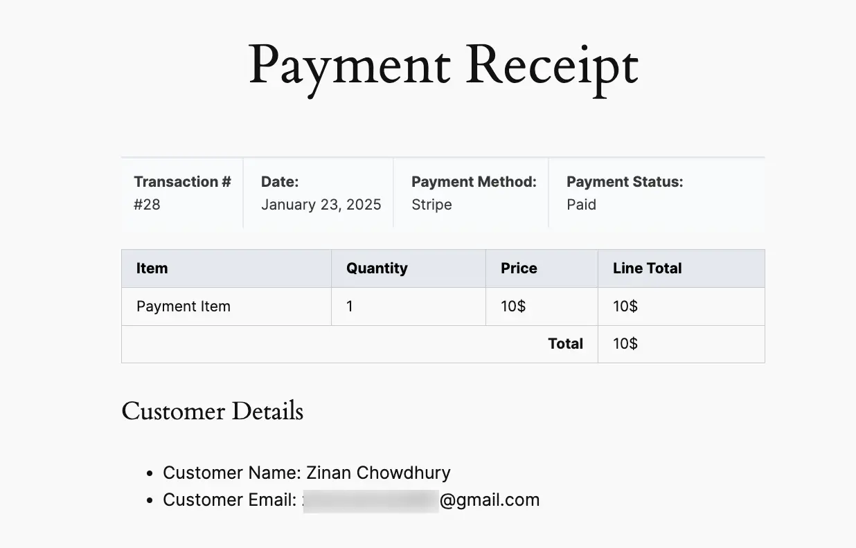 7. Form of a specific Pyment Receipt 48169
