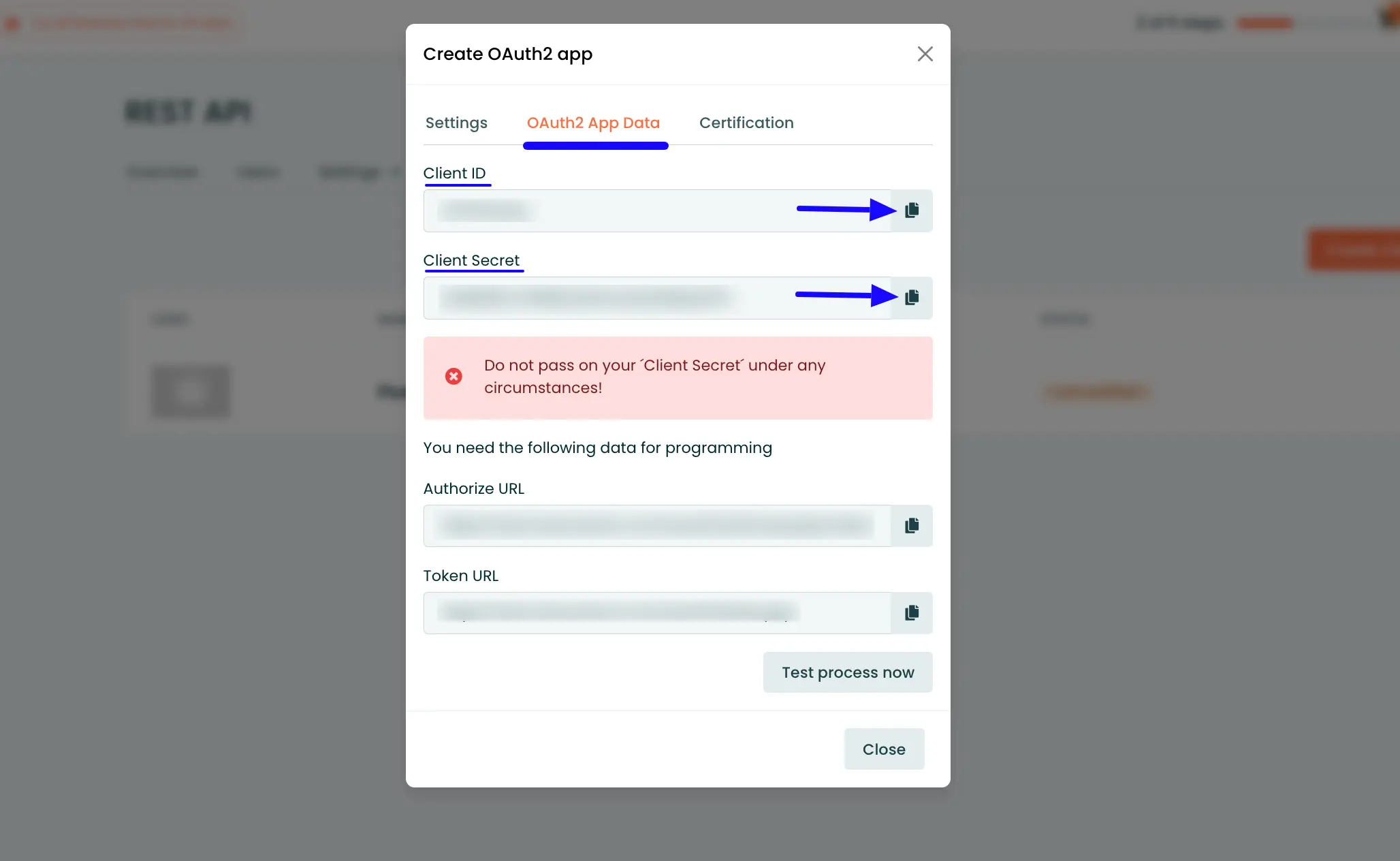 8. Copy Client ID and Secret 1 46463