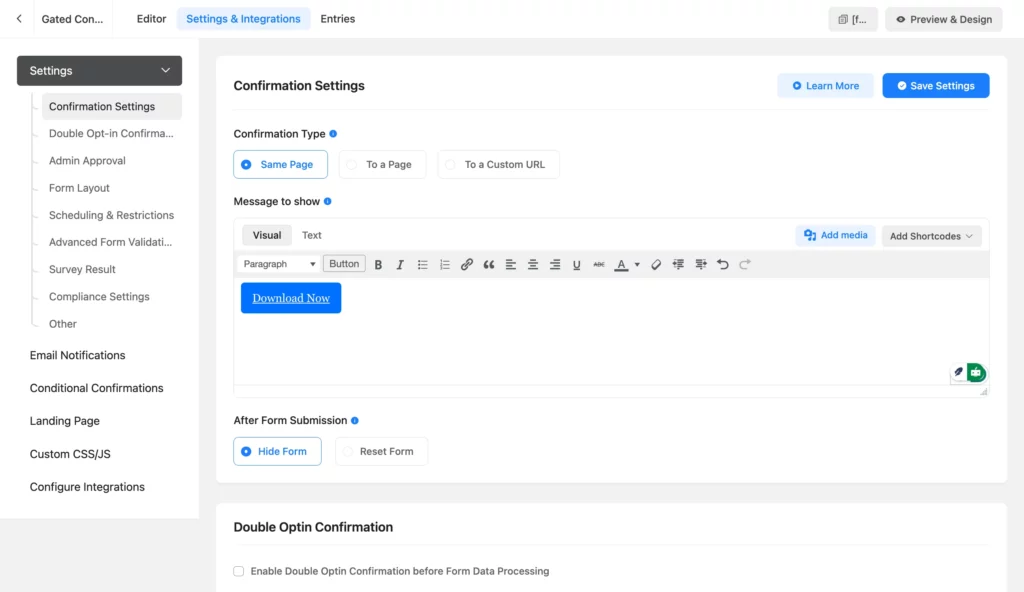 PDF download button following form submission