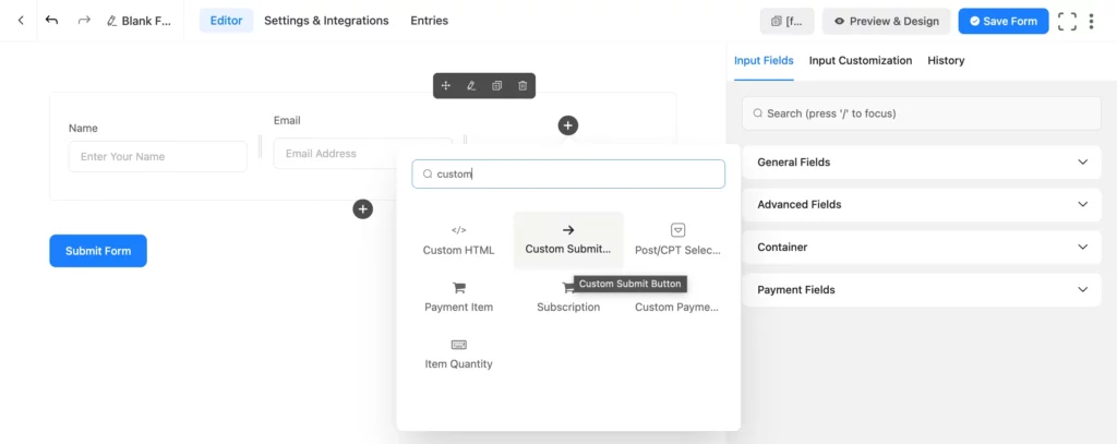 add desired entry fields fluentforms