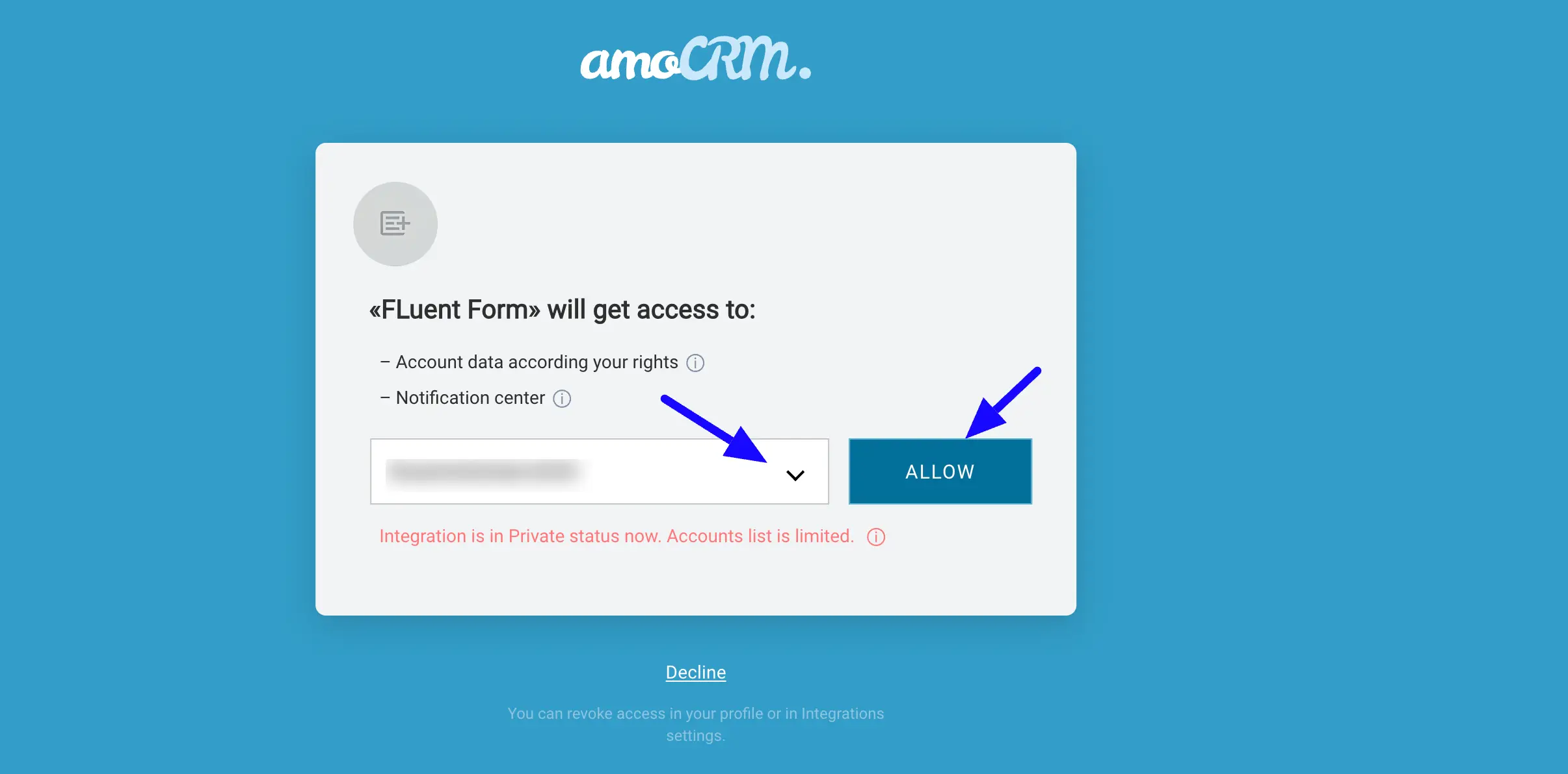 amocrm account select 06 47068