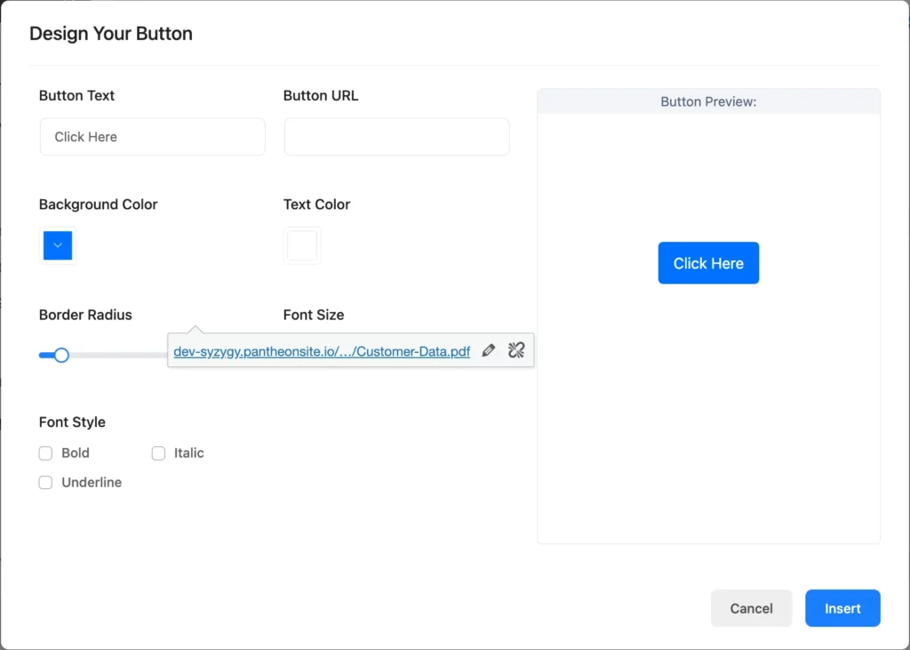 button customization with URL