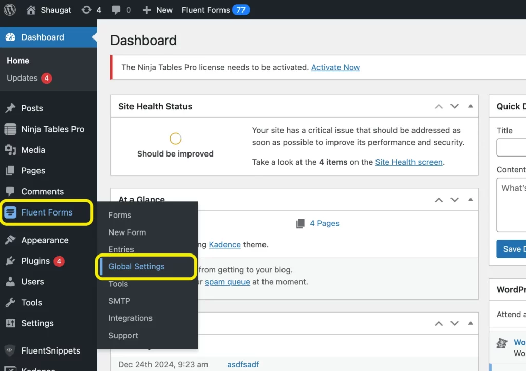 Accessing Global Settings of Fluent Forms