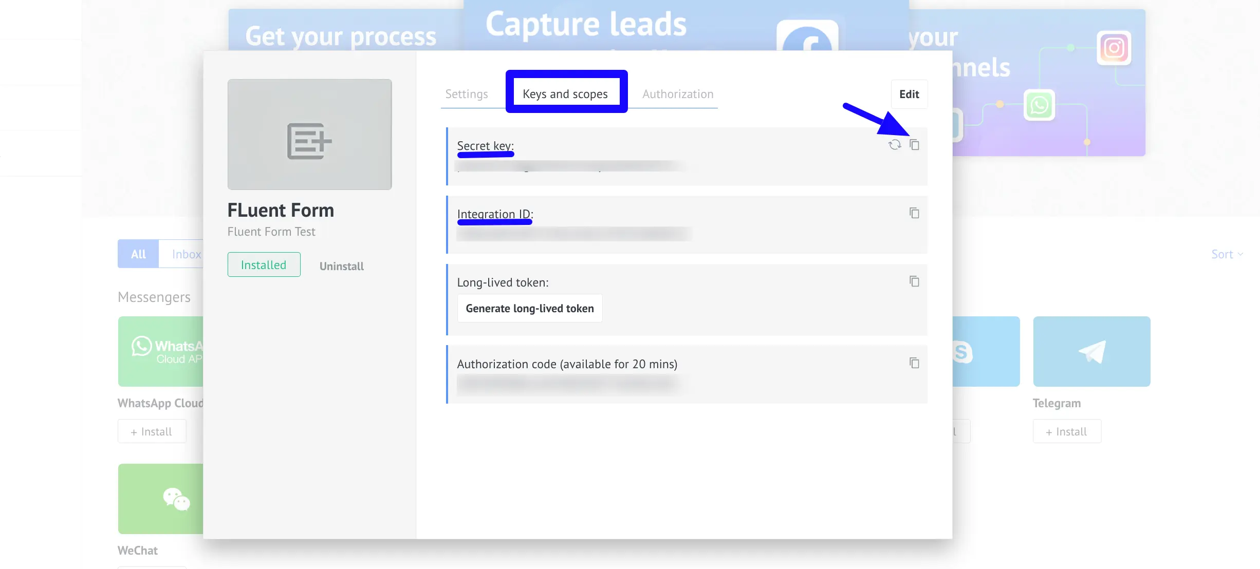 copy integration id and secret key 05 47068