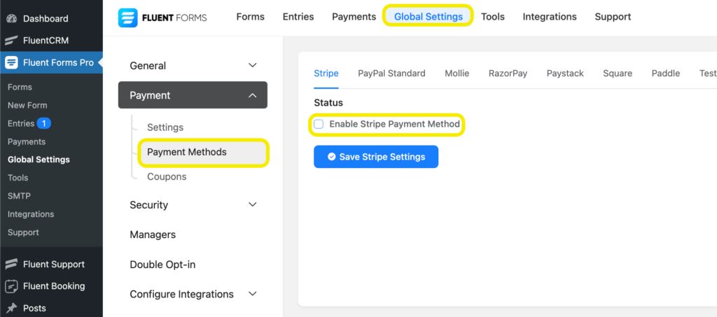 Enable Stripe Payment Method