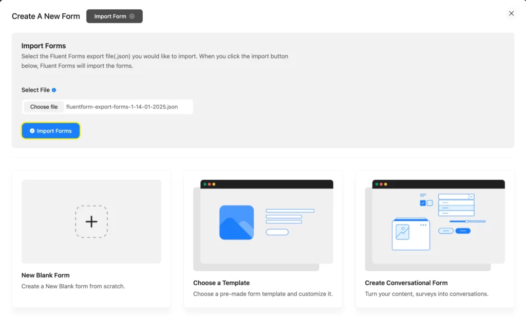 import selected form