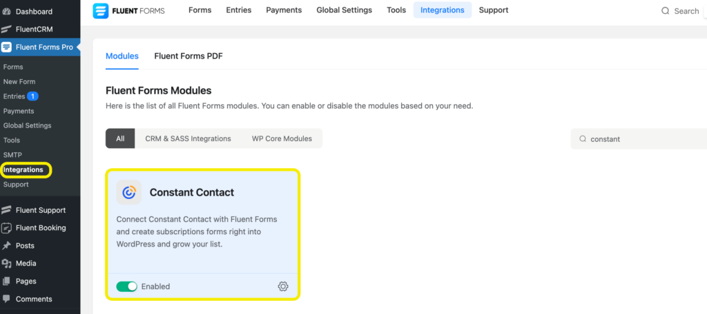 Enable Constant Contact integration module