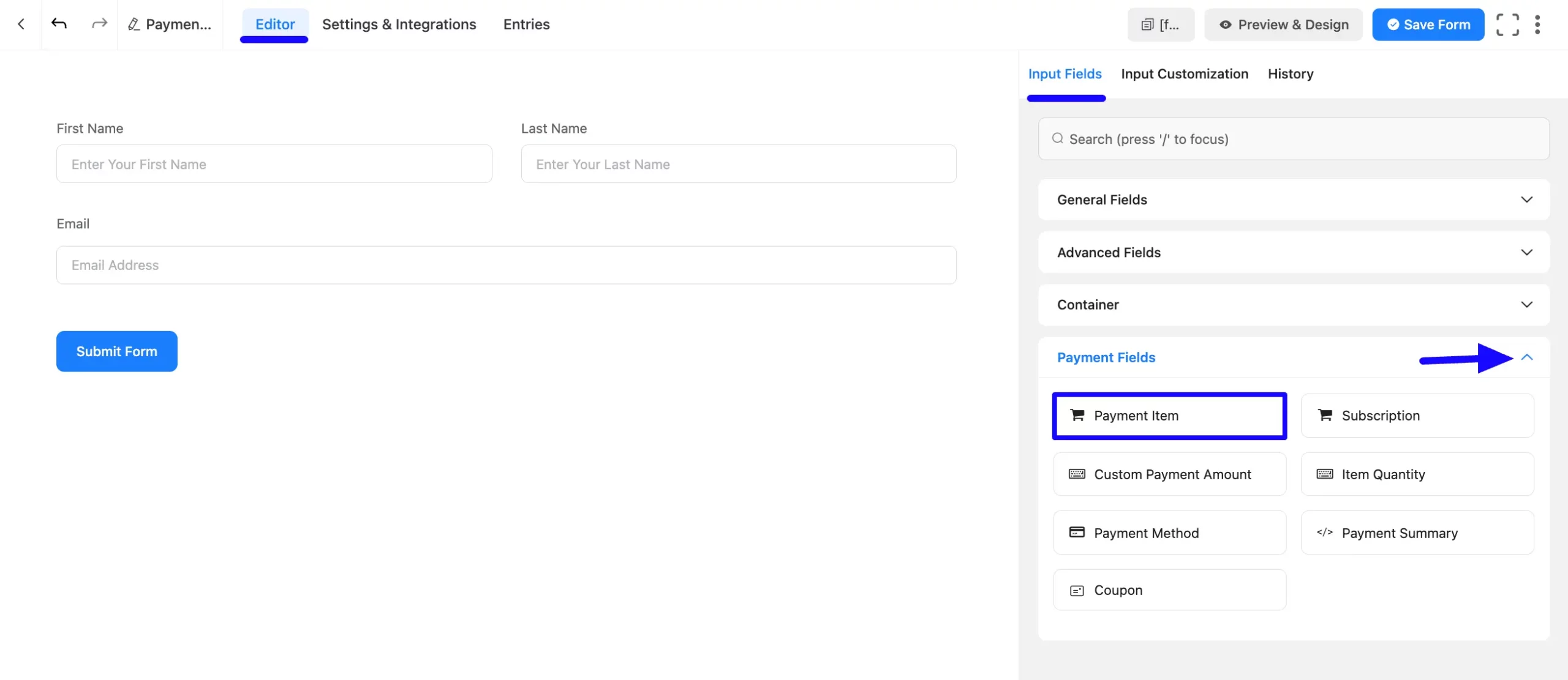 2. Add Payment Item field scaled 48582