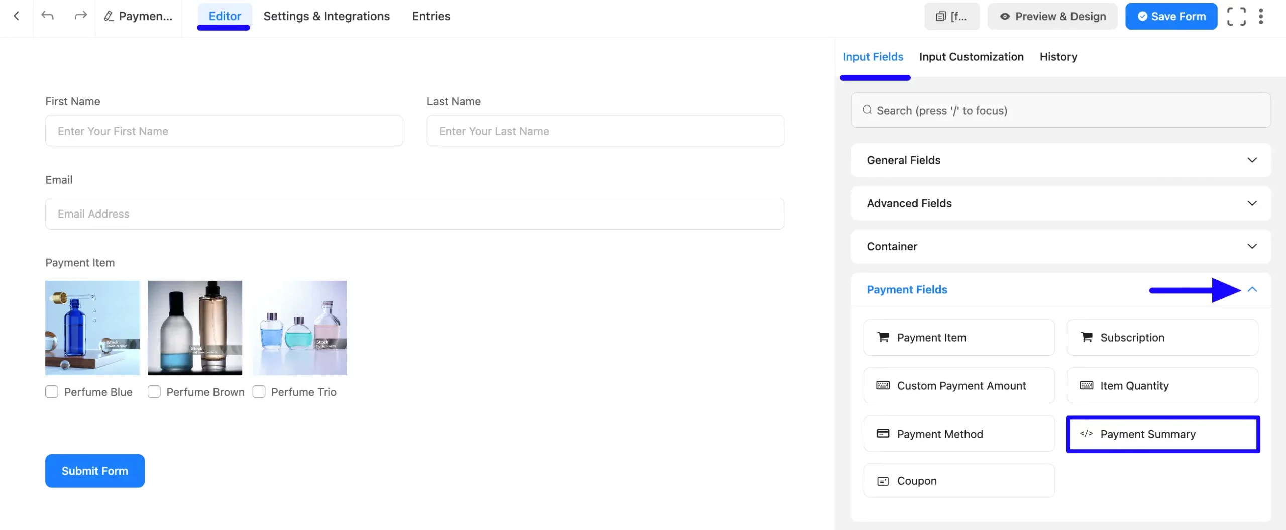 2. Add Payment Summary field scaled 48585