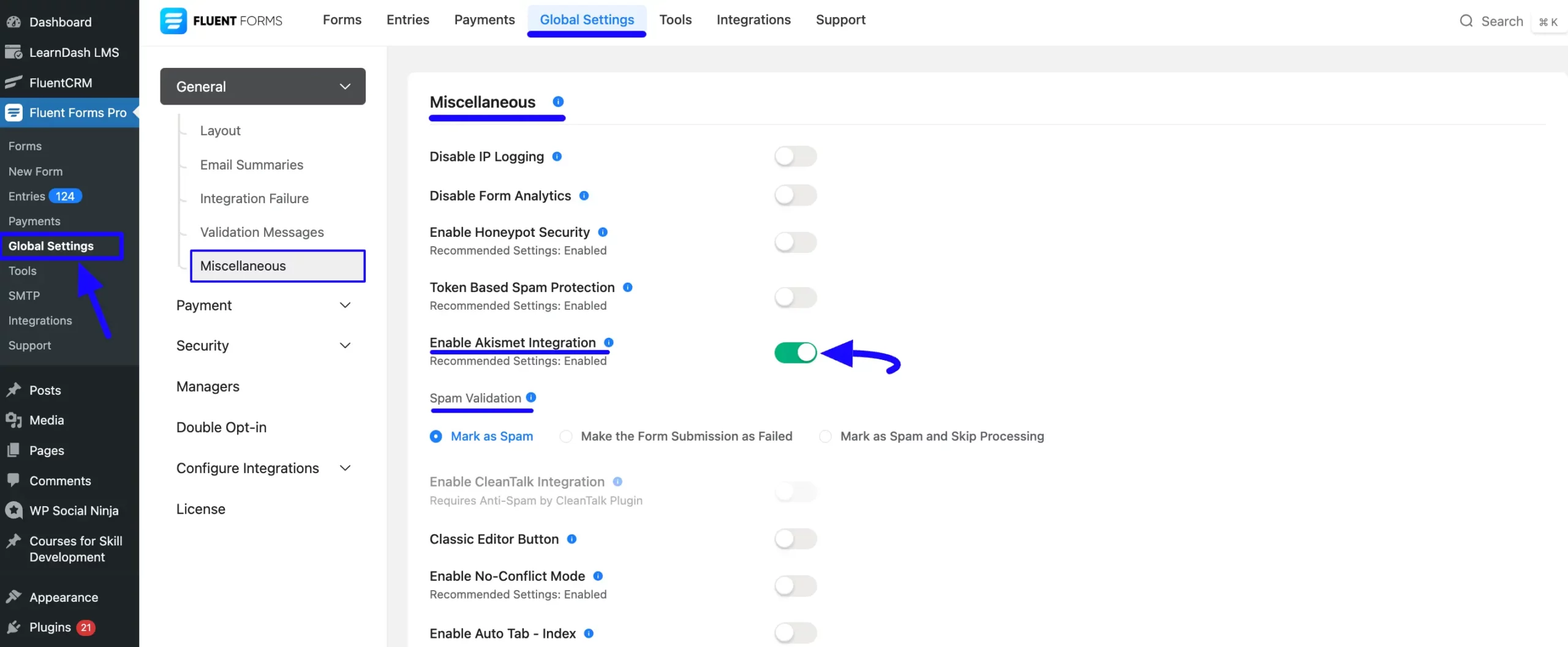 3. Global Settings Miscellaneous Enable Akismet scaled 49989