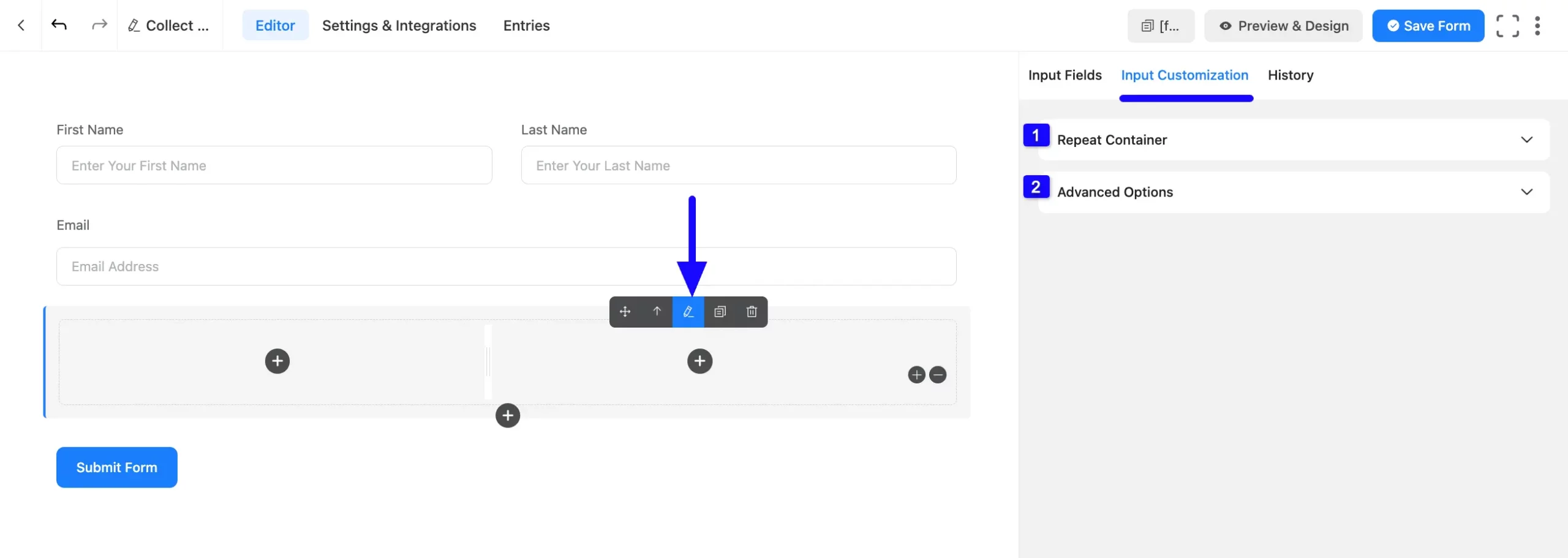 3. Input Customization tab of Repeat Container scaled 48805