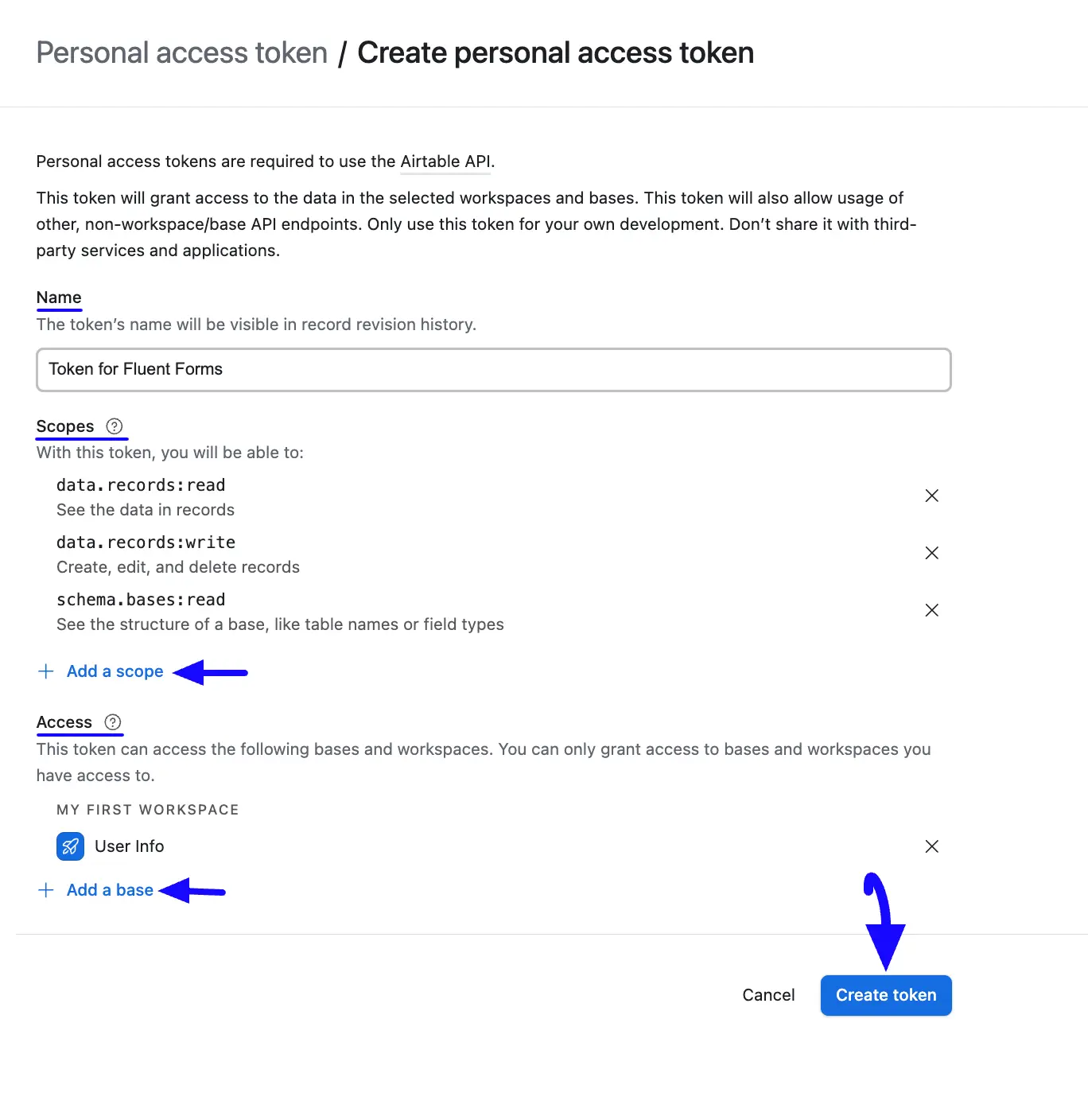 5. Name scope base Create Token button 48177