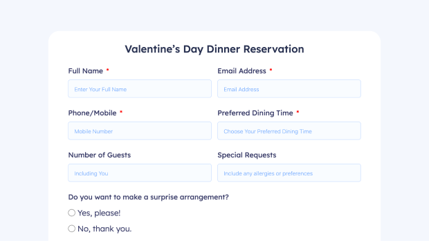 Valentines Day Dinner Reservation Form 30934