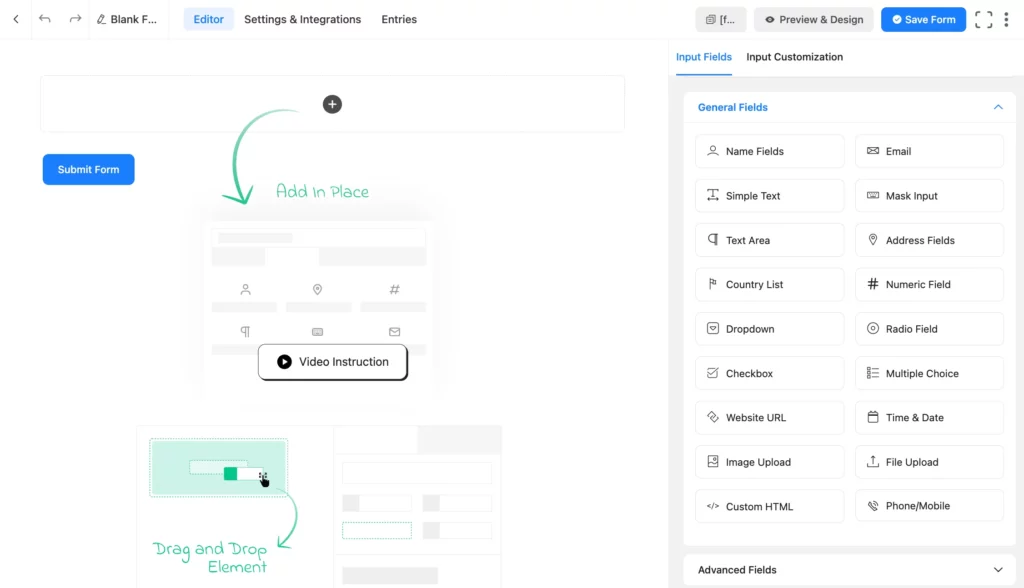 General Input Fields: Fluent Forms