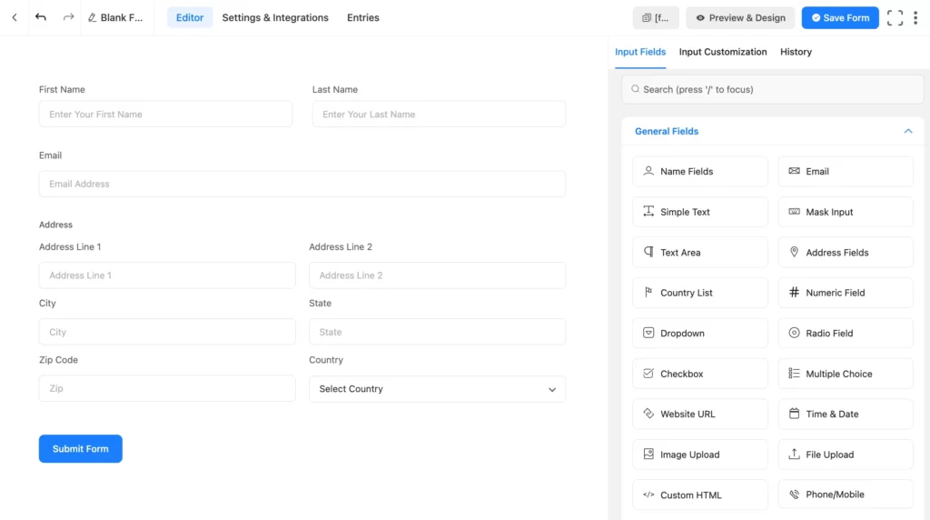 WordPress form plugin- Fluent Forms